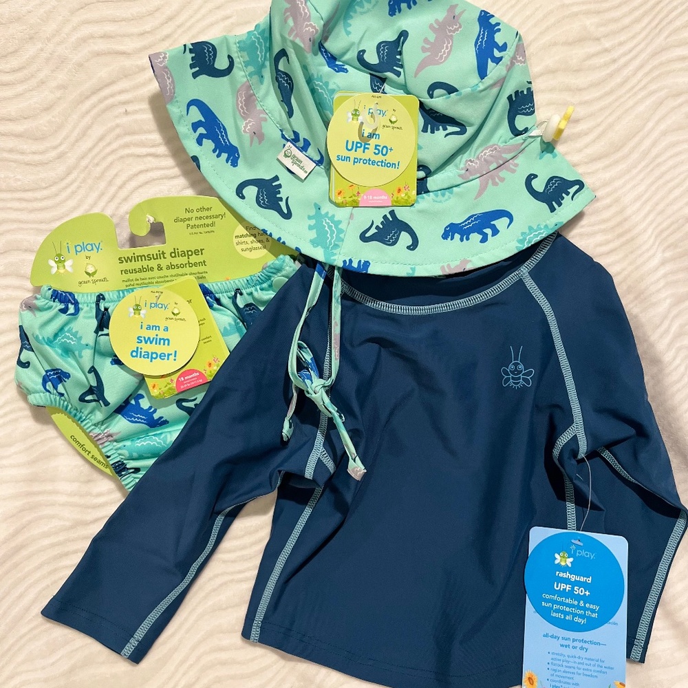 Swim Set- Reusable swim diaper, hat and UPF 50 rash guard